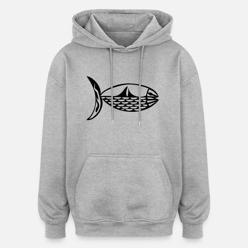 Poisson bi - Sweat à capuche oversize unisexe - gris chiné