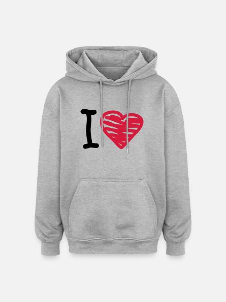 I_love - Oversized Unisex Hoodie - heather grey