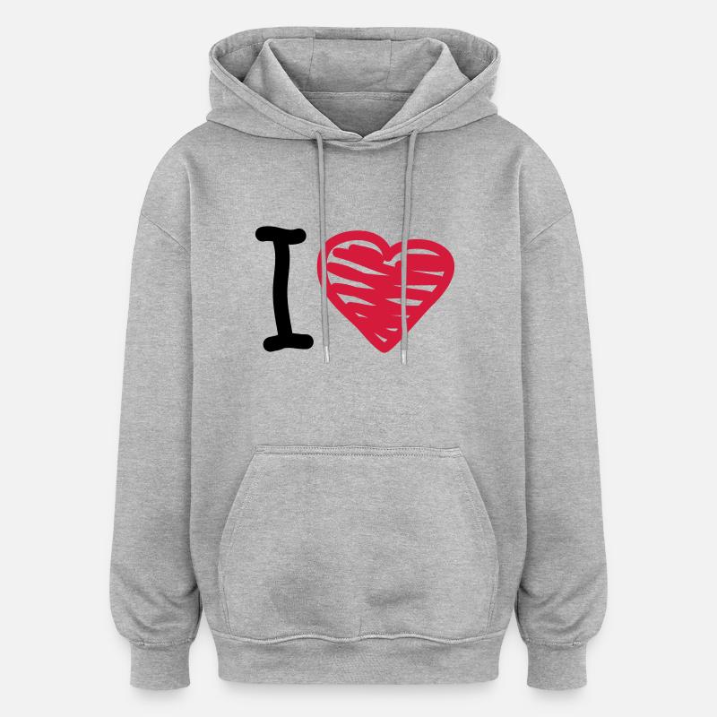 I_love - Sweat à capuche oversize unisexe - gris chiné