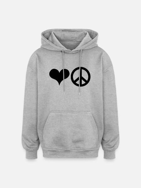 Love and Peace - Oversized Unisex Hoodie - Grau meliert