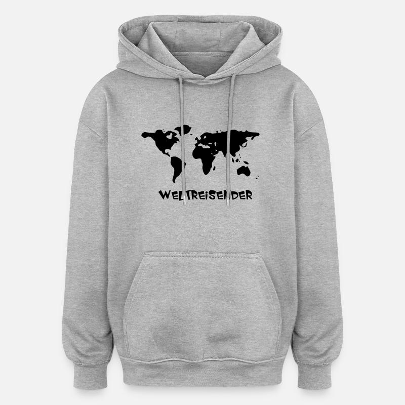 Weltreisender - Oversized Unisex Hoodie - Grau meliert