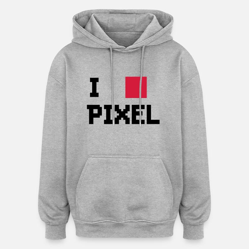 J'AIME PIXELS - Sweat à capuche oversize unisexe - gris chiné