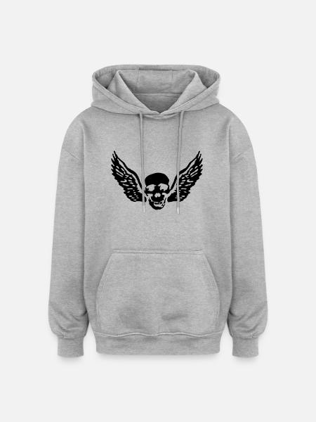 wingskull_092011_c_1c - Sweat à capuche oversize unisexe - gris chiné