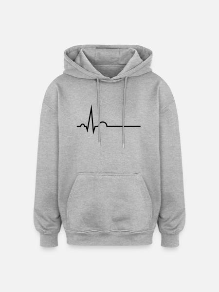 EKG mit Namenslinie - Oversized Unisex Hoodie - Grau meliert