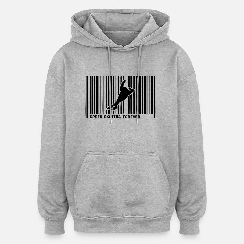 code barre speed skating skateur2 - Sweat à capuche oversize unisexe - gris chiné