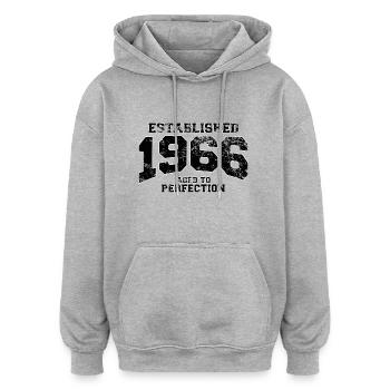 establishes 1966 - aged to perfection - Oversized Unisex Hoodie - Grau meliert - Vorne - Noah (186cm)