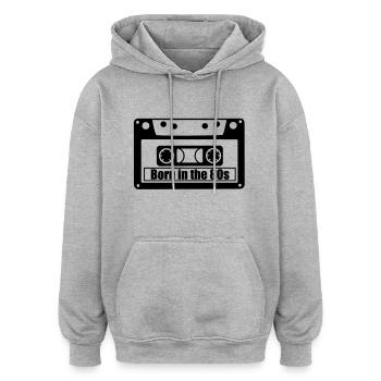 né dans les années 80 - Sweat à capuche oversize unisexe - gris chiné - Devant - Noah (186cm)