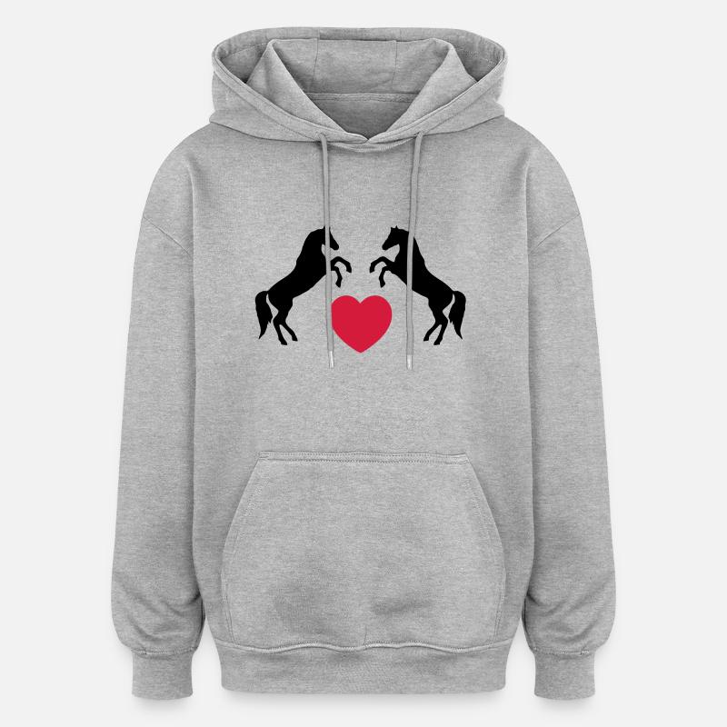 Zwei wilde Pferde mit Herz - Oversized Unisex Hoodie - Grau meliert