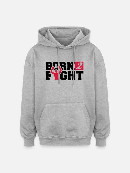 born_2_fight_a2 - Sweat à capuche oversize unisexe - gris chiné