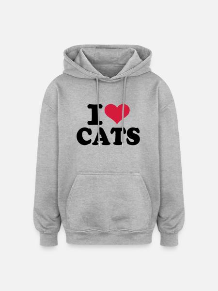 I love Cats - Oversized luvtröja unisex - gråmelerad