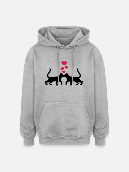 Chat - Sweat à capuche oversize unisexe - gris chiné