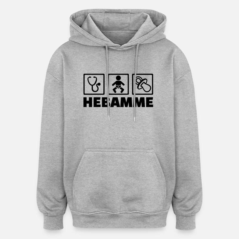Hebamme - Oversized Unisex Hoodie - Grau meliert