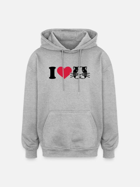 I love Cochon d'Inde - Sweat à capuche oversize unisexe - gris chiné