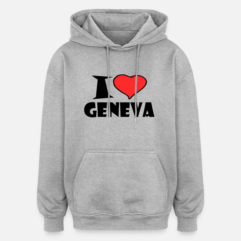 J'aime genève - Sweat à capuche oversize unisexe - gris chiné