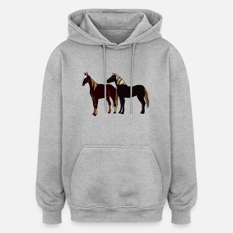 Chevaux - Sweat à capuche oversize unisexe - gris chiné