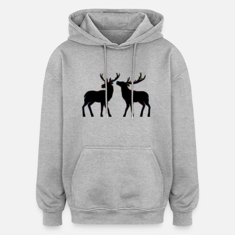 Cerf - Sweat à capuche oversize unisexe - gris chiné