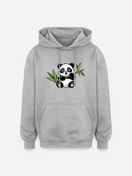 Happy Panda with Bamboo - Oversized Unisex Hoodie - heather grey