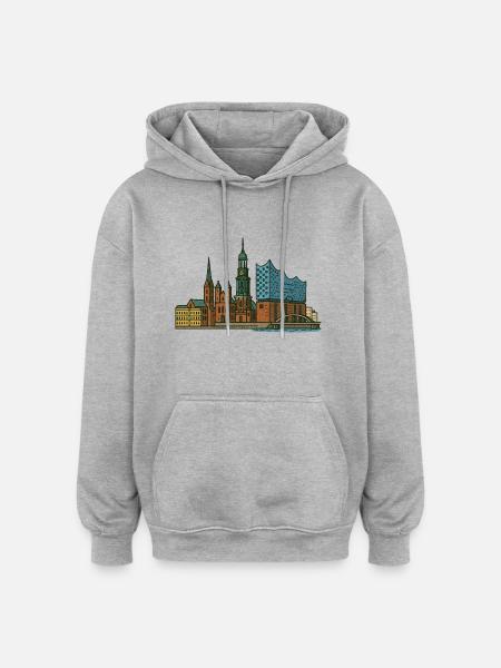 Hamburg Skyline - Oversized Unisex Hoodie - heather grey