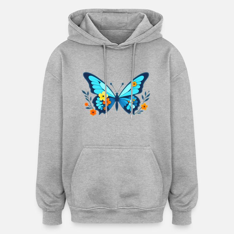 Papillon avec des fleurs - Sweat à capuche oversize unisexe - gris chiné