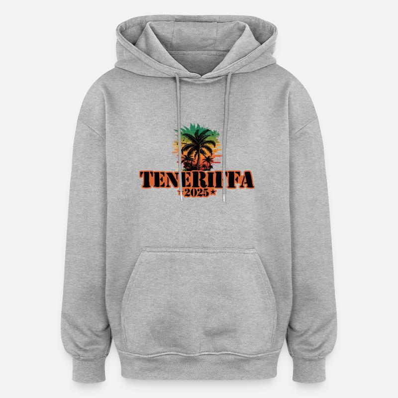 Tenerife 2025 Palmiers - Sweat à capuche oversize unisexe - gris chiné