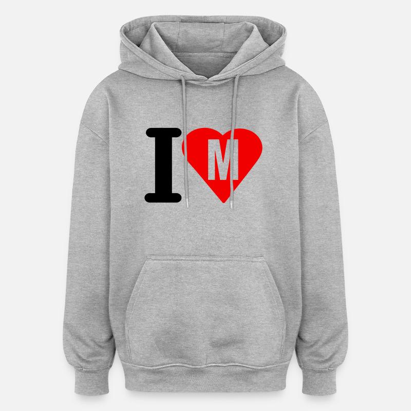 i_love_m_Buchstabe - Oversized Unisex Hoodie - Grau meliert