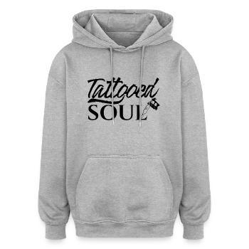 Tatouage / Tattoo: Tatoué âme - Sweat à capuche oversize unisexe - gris chiné - Devant - Noah (186cm)