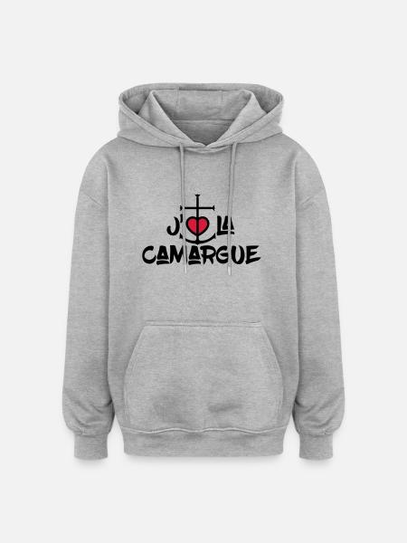 j'aime la Camargue - Sweat à capuche oversize unisexe - gris chiné
