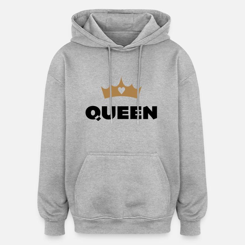 QUEEN - Sweat à capuche oversize unisexe - gris chiné
