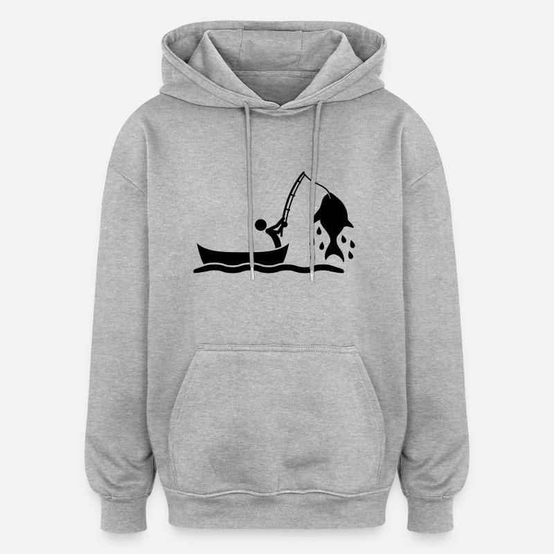 Fishing - Sweat à capuche oversize unisexe - gris chiné