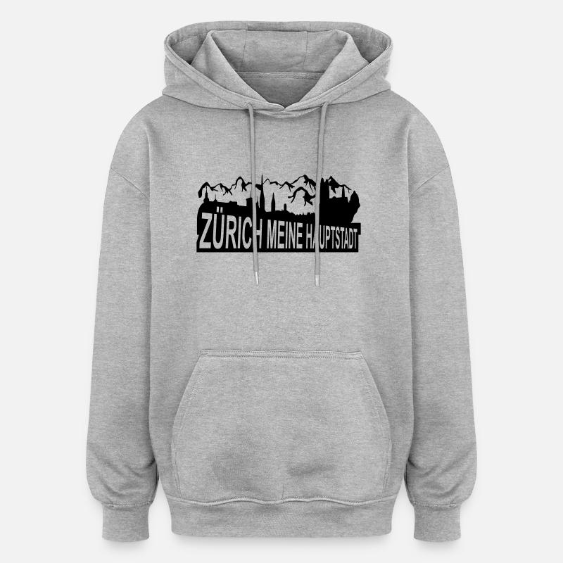 Zurich mon capital - Sweat à capuche oversize unisexe - gris chiné