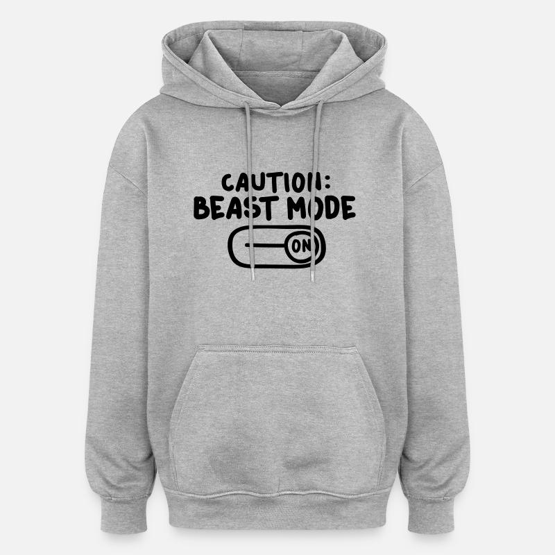 caution_beast_mode_1_f1 - Sweat à capuche oversize unisexe - gris chiné