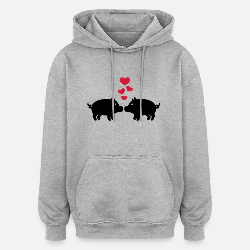 Cochon - Sweat à capuche oversize unisexe - gris chiné