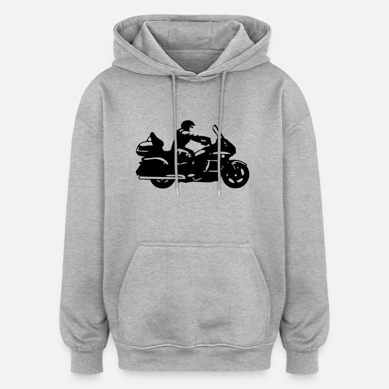 dessin moto Goldwing Gt - Sweat à capuche oversize unisexe - gris chiné