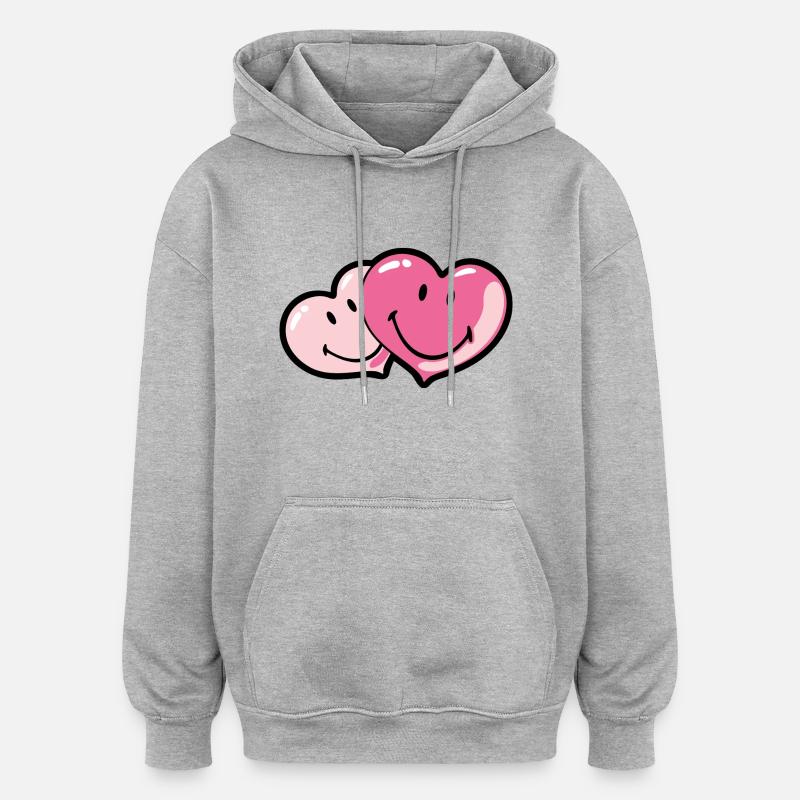 Smiley Two Hearts - Sweat à capuche oversize unisexe - gris chiné