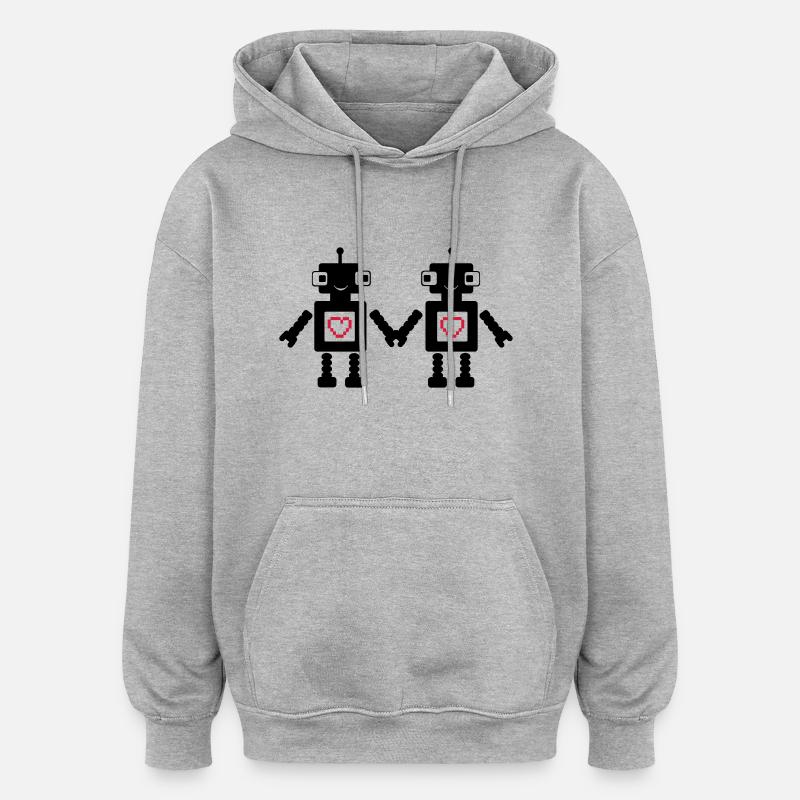 roboters_in_love_02 - Sweat à capuche oversize unisexe - gris chiné