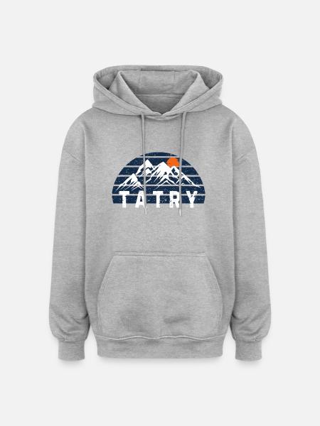 Mountains.Sweatshirt med bjergmotiv.Vinterferie - Oversize unisex hoodie - grå meleret