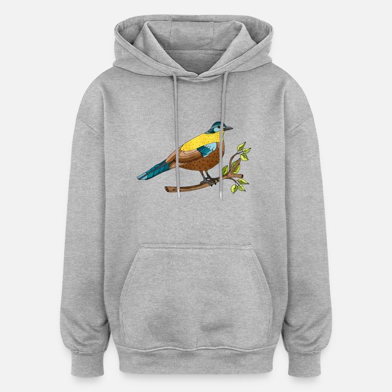 Bunter Vogel - Oversized Unisex Hoodie - Grau meliert