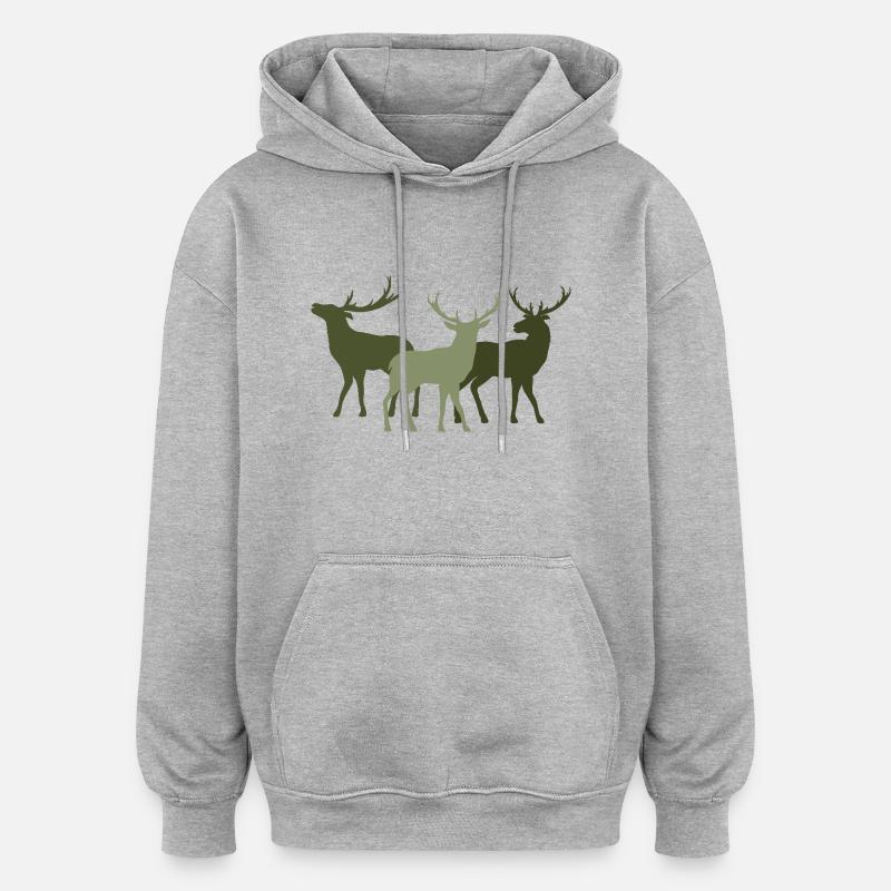 Cerf - Sweat à capuche oversize unisexe - gris chiné