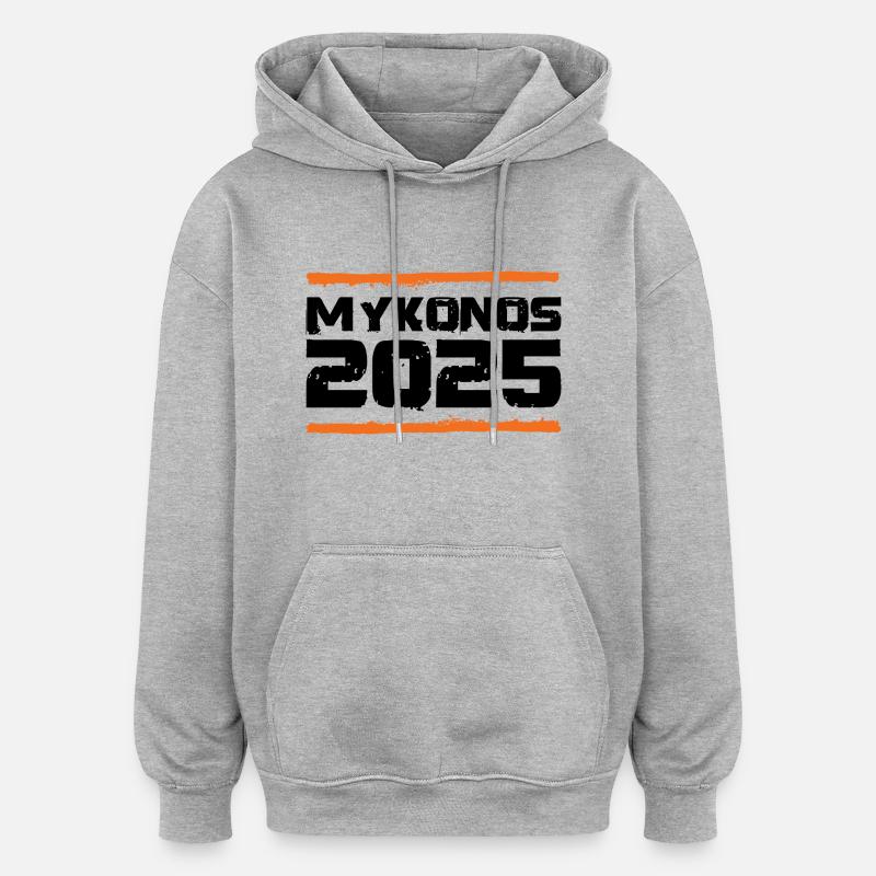 Vacances Mykonos 2025 - Sweat à capuche oversize unisexe - gris chiné