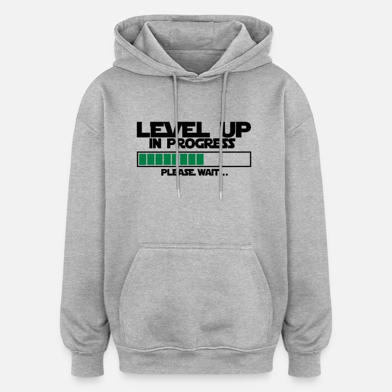 lvl upnprogrss - Sweat à capuche oversize unisexe - gris chiné