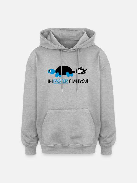 Turtle - Im faster than you! - Oversized Unisex Hoodie - Grau meliert
