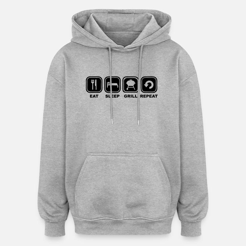 eat, sleep, grill, repeat - Sweat à capuche oversize unisexe - gris chiné