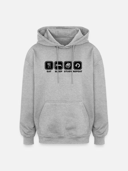 Eat, sleep, study, Repeat - Sweat à capuche oversize unisexe - gris chiné
