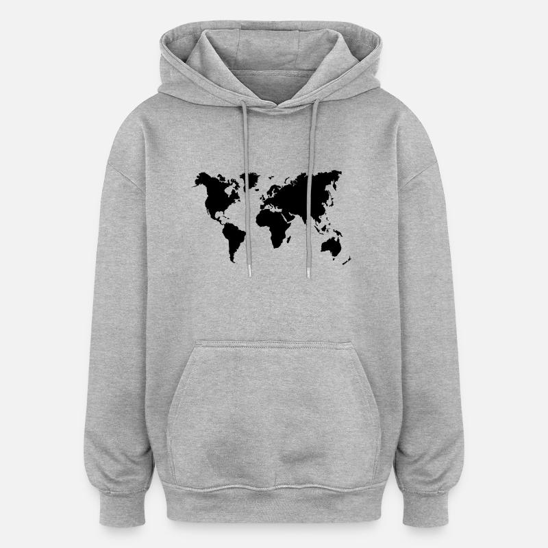 Carte du monde - Sweat à capuche oversize unisexe - gris chiné