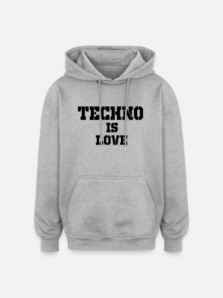 Techno ist Liebe - Oversized Unisex Hoodie - Grau meliert