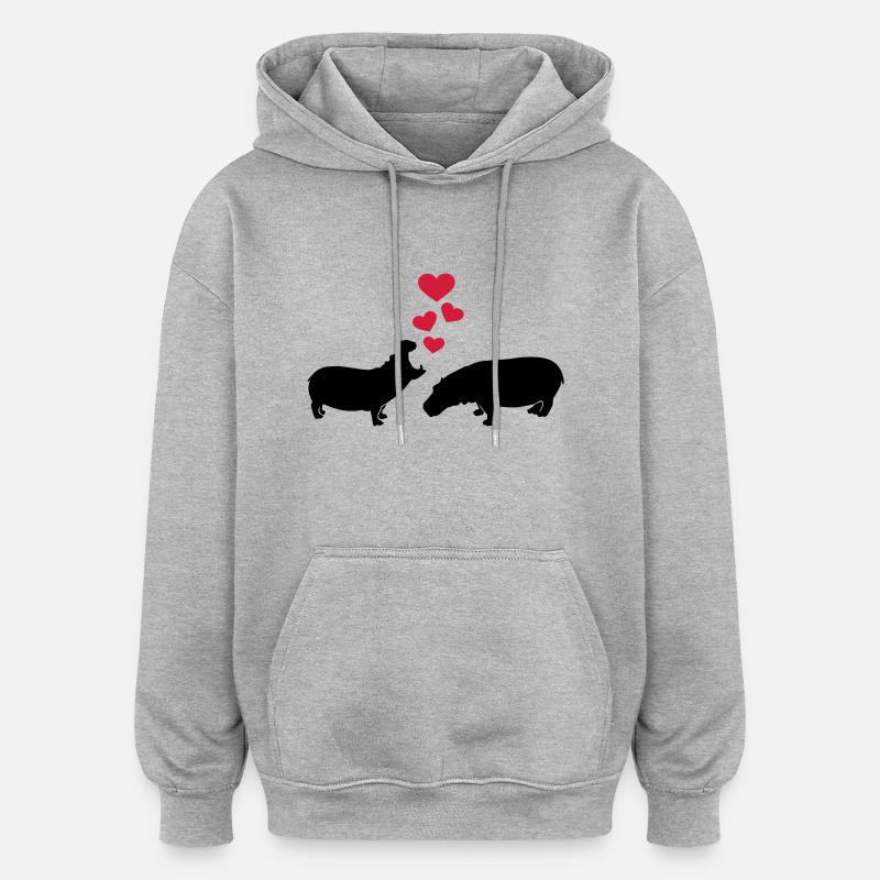 Nilpferd - Oversized Unisex Hoodie - Grau meliert