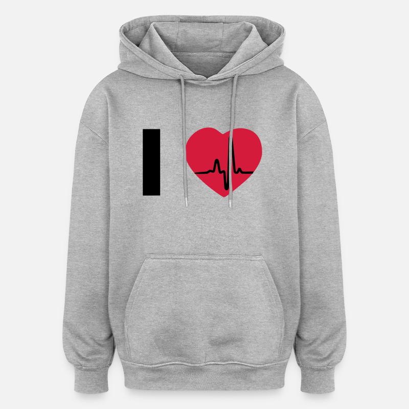 I Love - I heart - J'aime - Sweat à capuche oversize unisexe - gris chiné