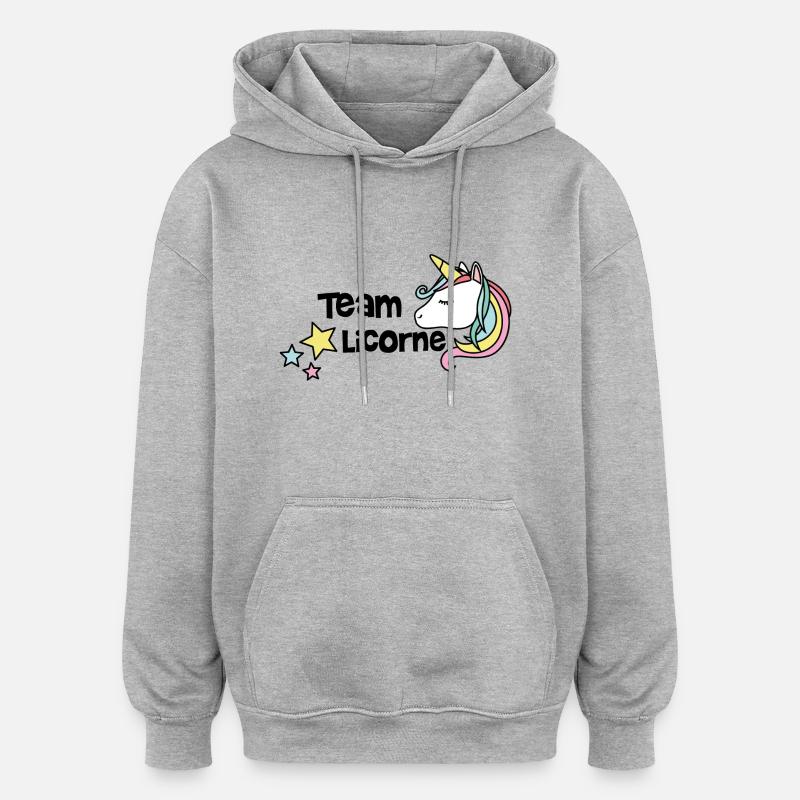 Team licorne - Sweat à capuche oversize unisexe - gris chiné