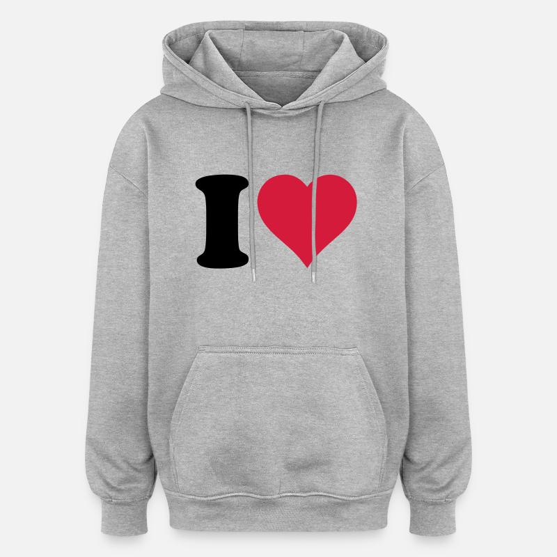 I_love - Sweat à capuche oversize unisexe - gris chiné