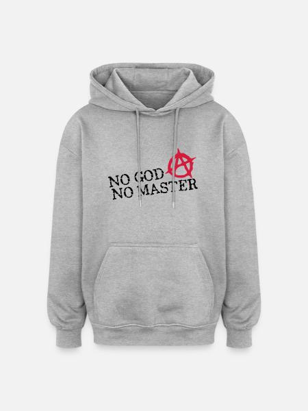 no god no master - Sweat à capuche oversize unisexe - gris chiné